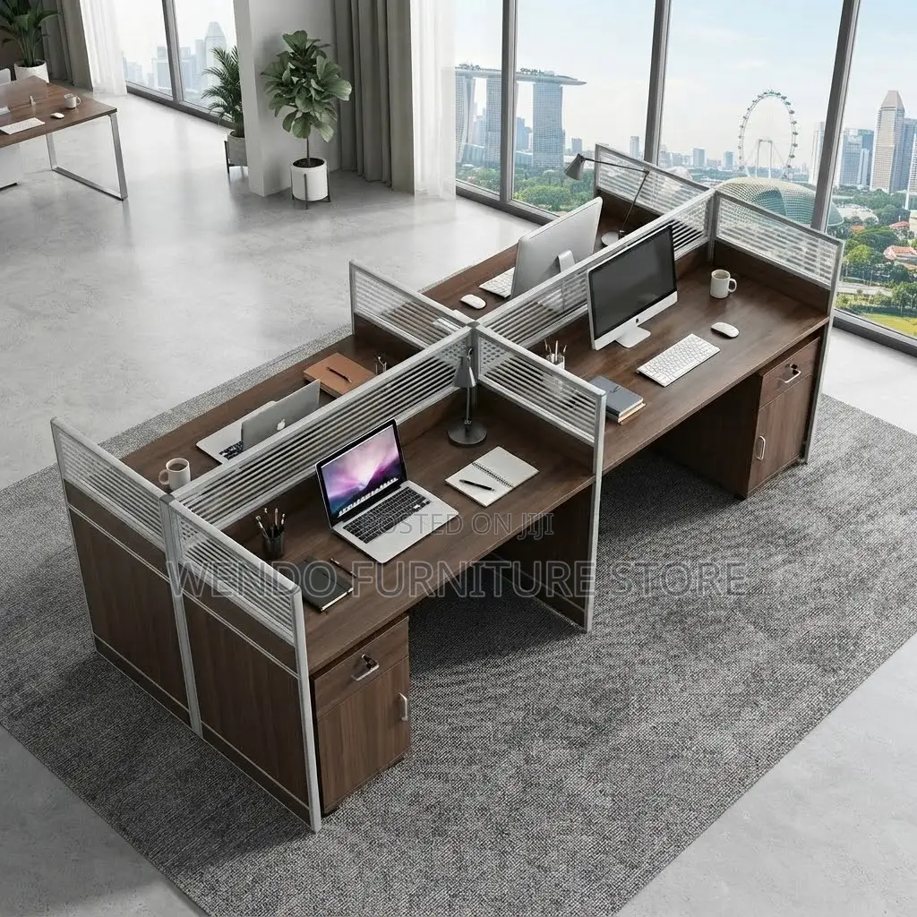 Office Workstation; Open Offices Modern Brown 4 Users Workstations
