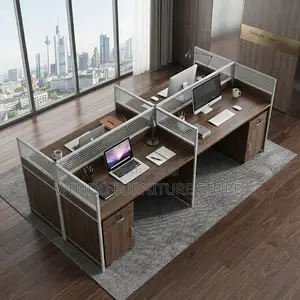 Office Workstation; Open Offices Modern Brown 4 Users Workstations