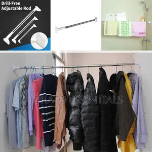 Adjustable Tension Rod for Curtains & Wardrobe (No Drilling)