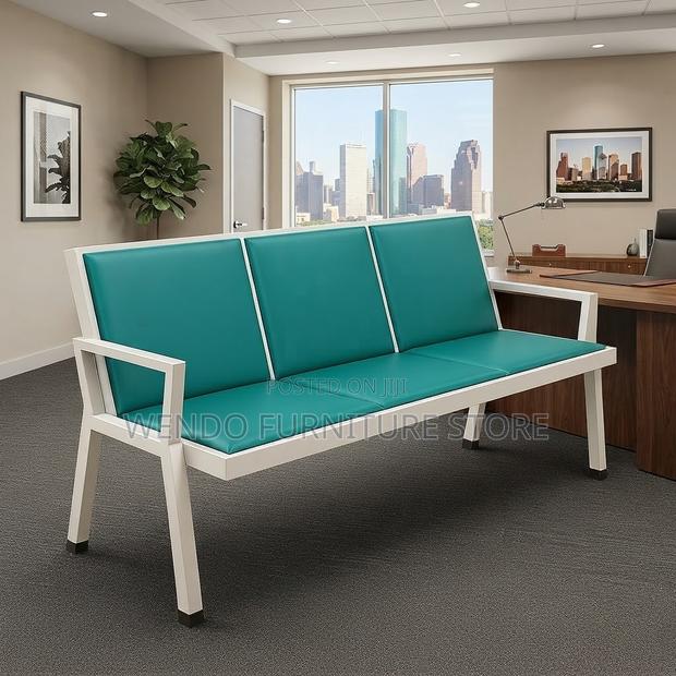 Office Bench; Reception Blue Leather Office Front Benches - thumbnail 4