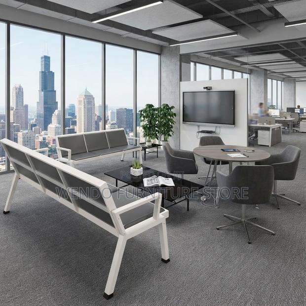 Office Bench; Reception Blue Leather Office Front Benches - thumbnail 5