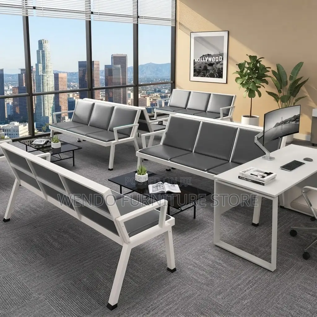 Office Bench; Reception Blue Leather Office Front Benches