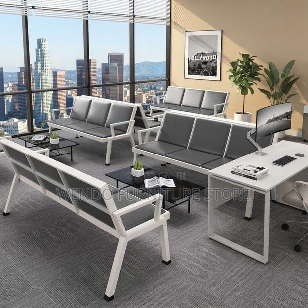 Office Bench; Reception Blue Leather Office Front Benches - thumbnail 6