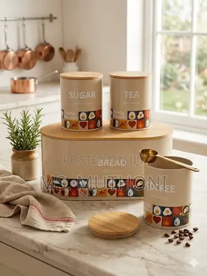Modern Farmhouse Bread Bin With Matching Airtight Canisters