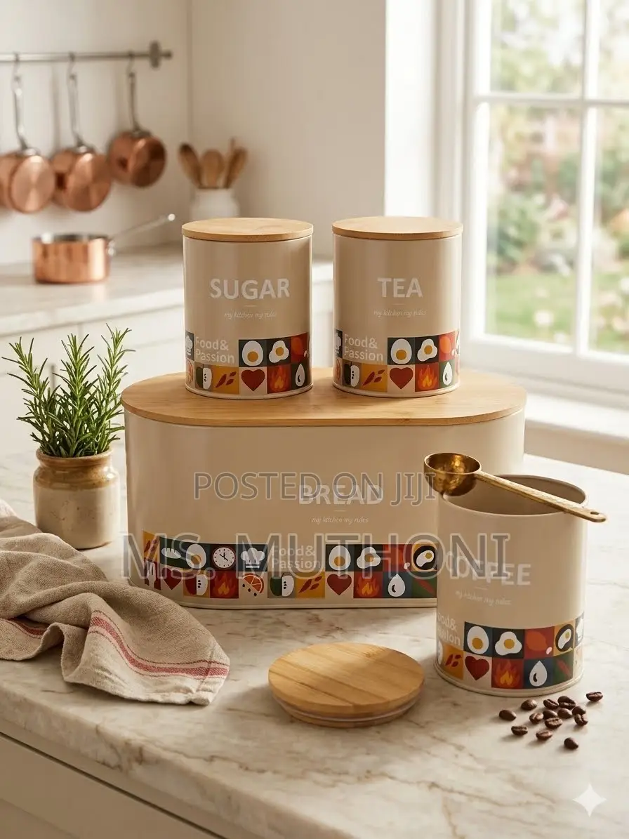 Modern Farmhouse Bread Bin With Matching Airtight Canisters