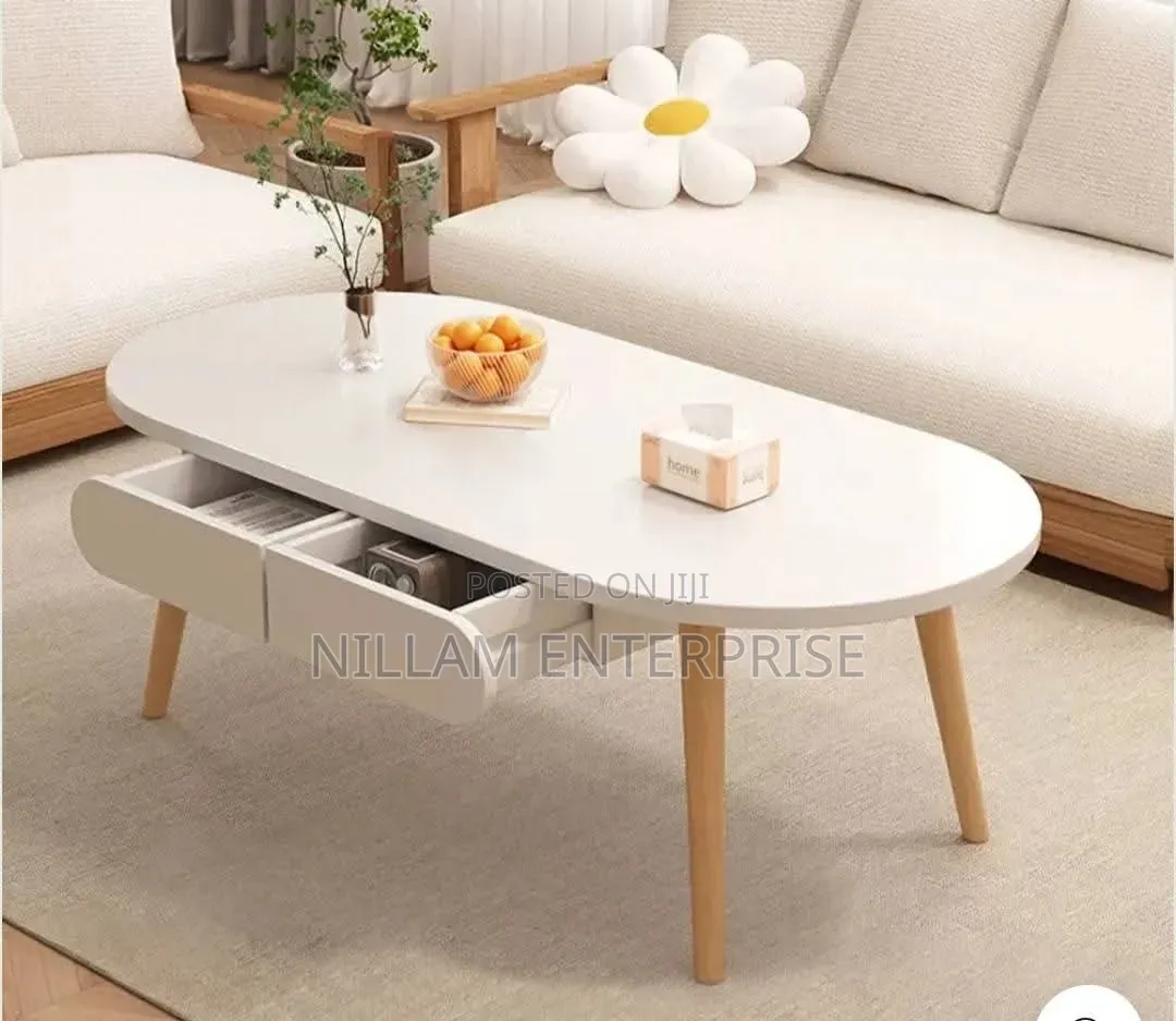 Oval Coffee Table With Drawer Storage,