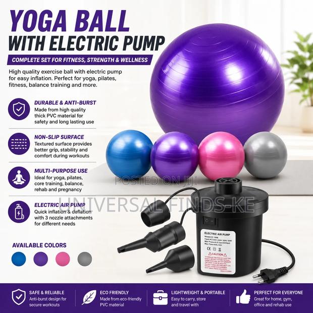 Yoga Ball With Electric Air Pump – Fitness Exercise Stability Ball