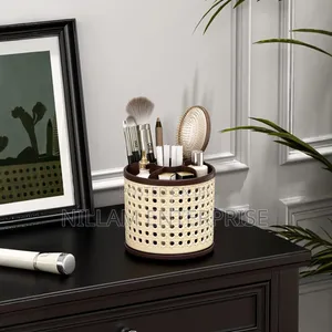 Retro Rattan Rotating Storage Organizer