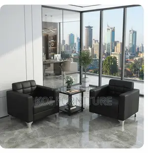 Office Sofa; One Seater Black Cushioned Executive Leather Modern Sofa