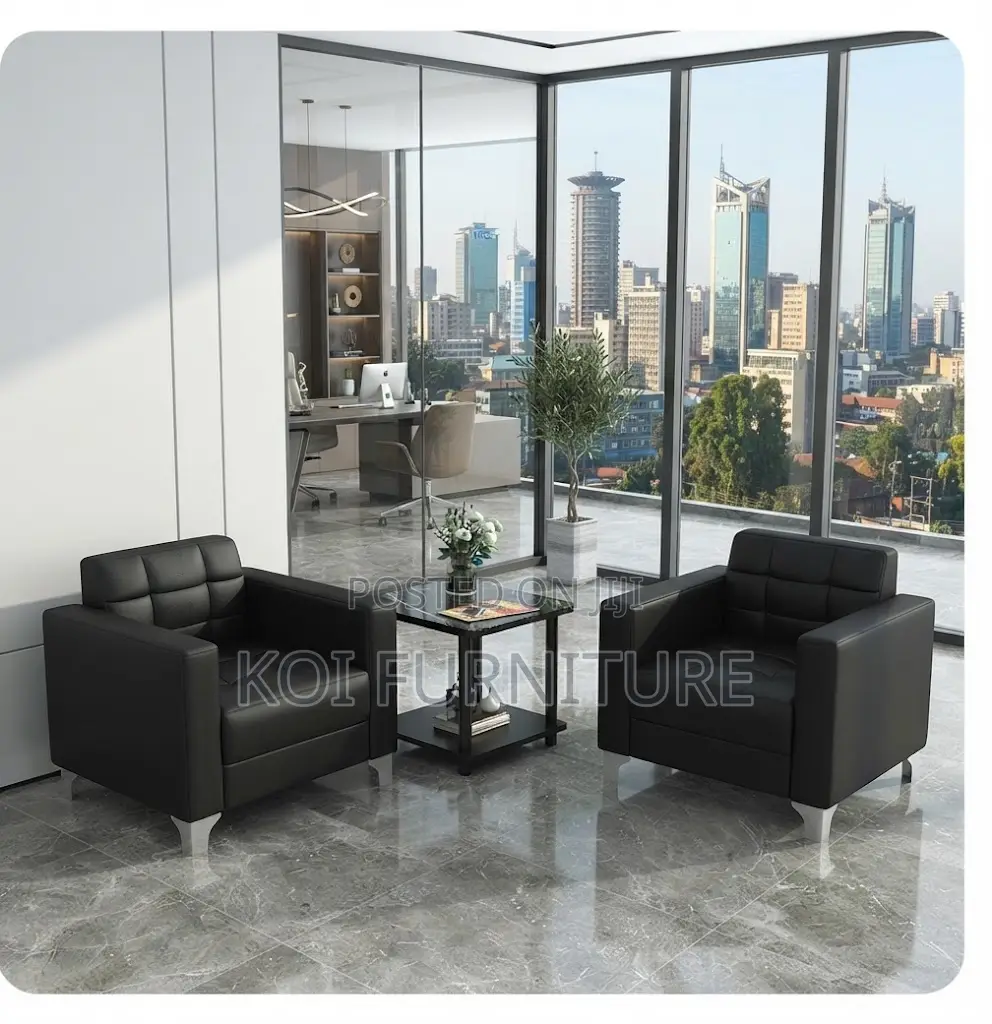 Office Sofa; One Seater Black Cushioned Executive Leather Modern Sofa