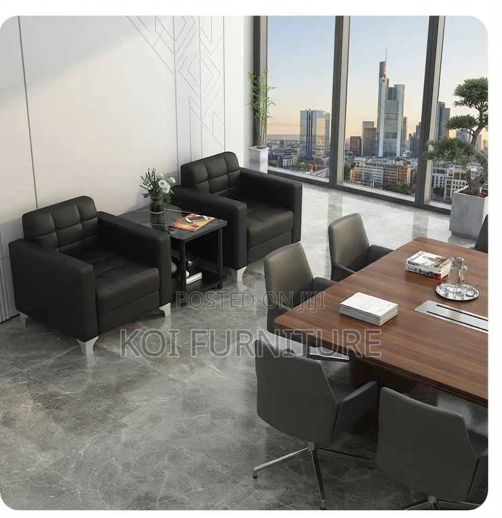 Office Sofa; One Seater Black Cushioned Executive Leather Modern Sofa