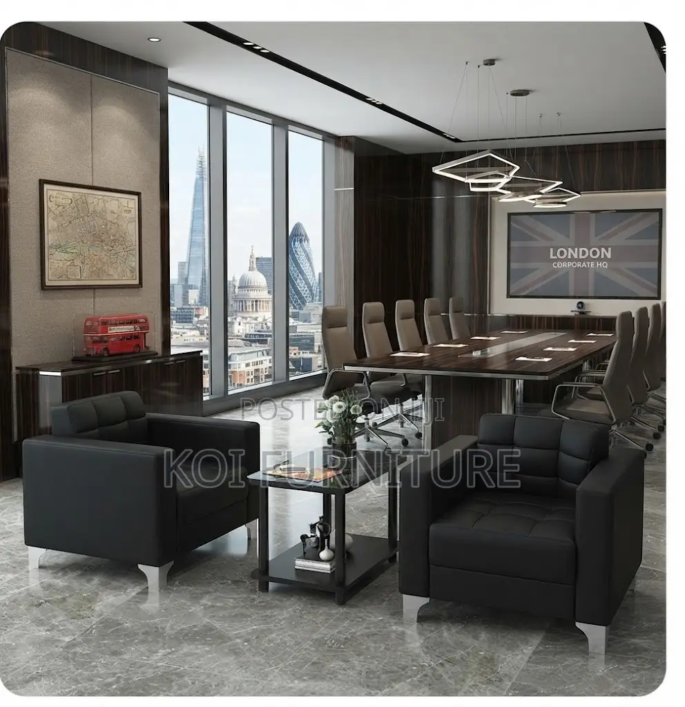 Office Sofa; One Seater Black Cushioned Executive Leather Modern Sofa