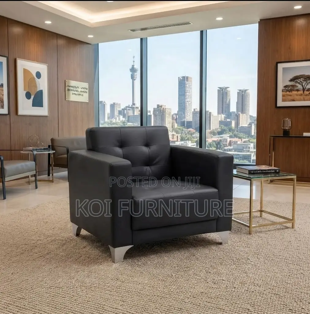 Office Sofa; One Seater Black Cushioned Executive Leather Modern Sofa