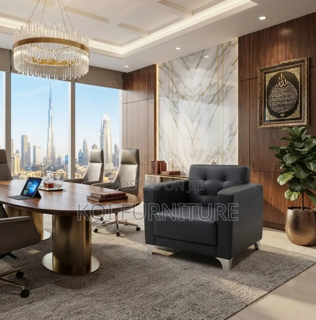 Office Sofa; One Seater Black Cushioned Executive Leather Modern Sofa