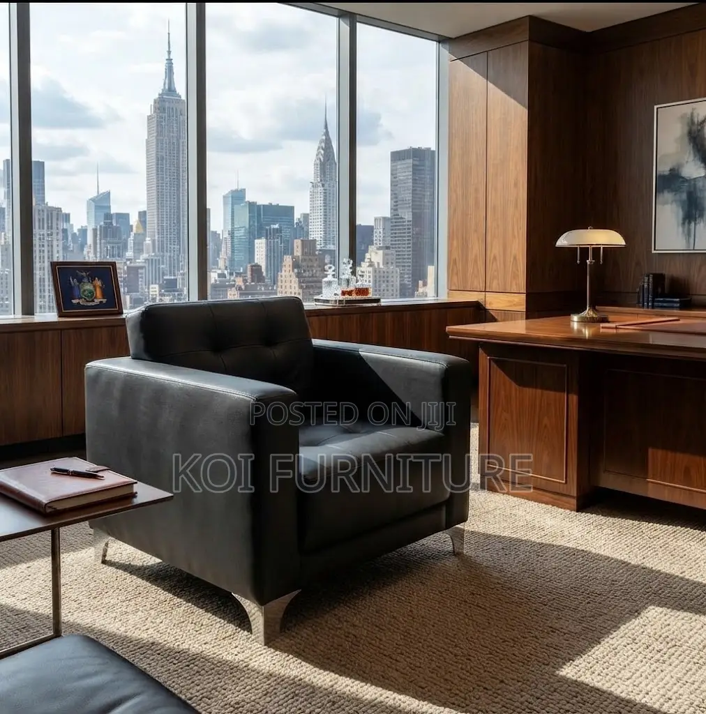 Office Sofa; One Seater Black Cushioned Executive Leather Modern Sofa