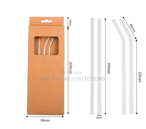 4 PCS Reusable Glass Straws 8mm Straight Bent Glass