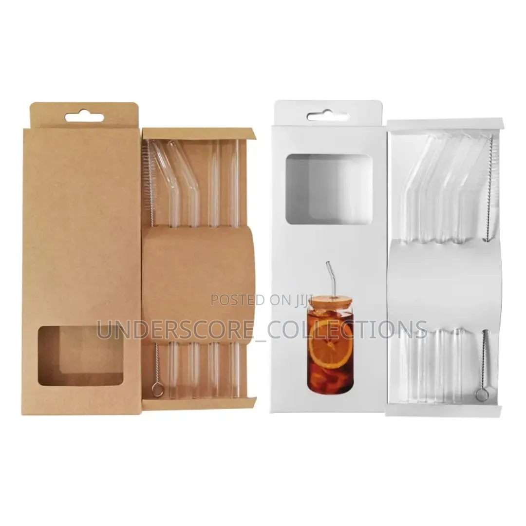 4 PCS Reusable Glass Straws 8mm Straight Bent Glass