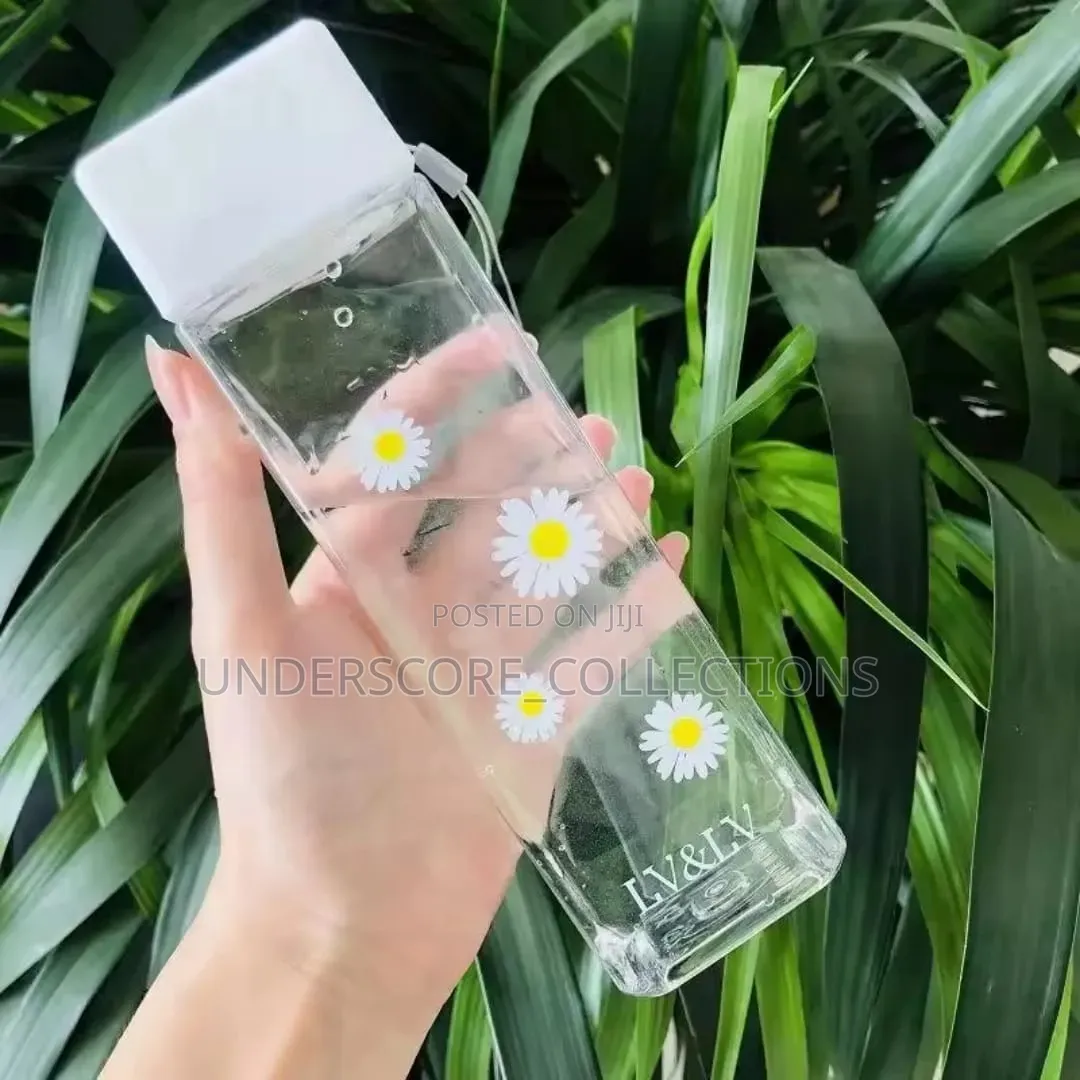 *500mlWater Bottle Square Transparent Summer Small Daisy Flower