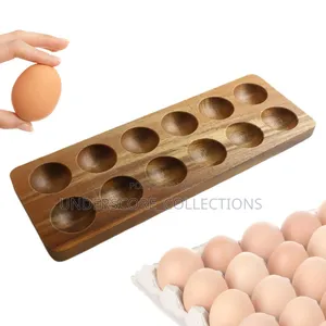 *12pc Wood Egg Holder, Wooden Baking Egg Storage Tray, Nordic Storage