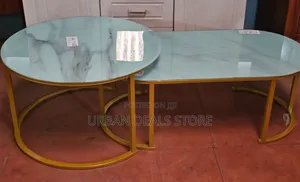 2-in-1 Marble Nesting Coffee Table – Glass Effect (White)