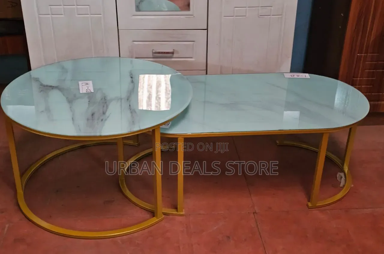 2-in-1 Marble Nesting Coffee Table – Glass Effect (White)