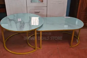 2-in-1 Marble Nesting Coffee Table – Glass Effect (White)
