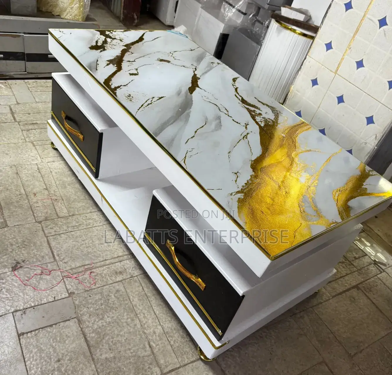 Executive White Coffee  Table With Marble Topping