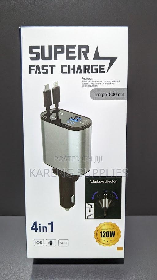 Retractable 4 in 1 Car Charger 120w