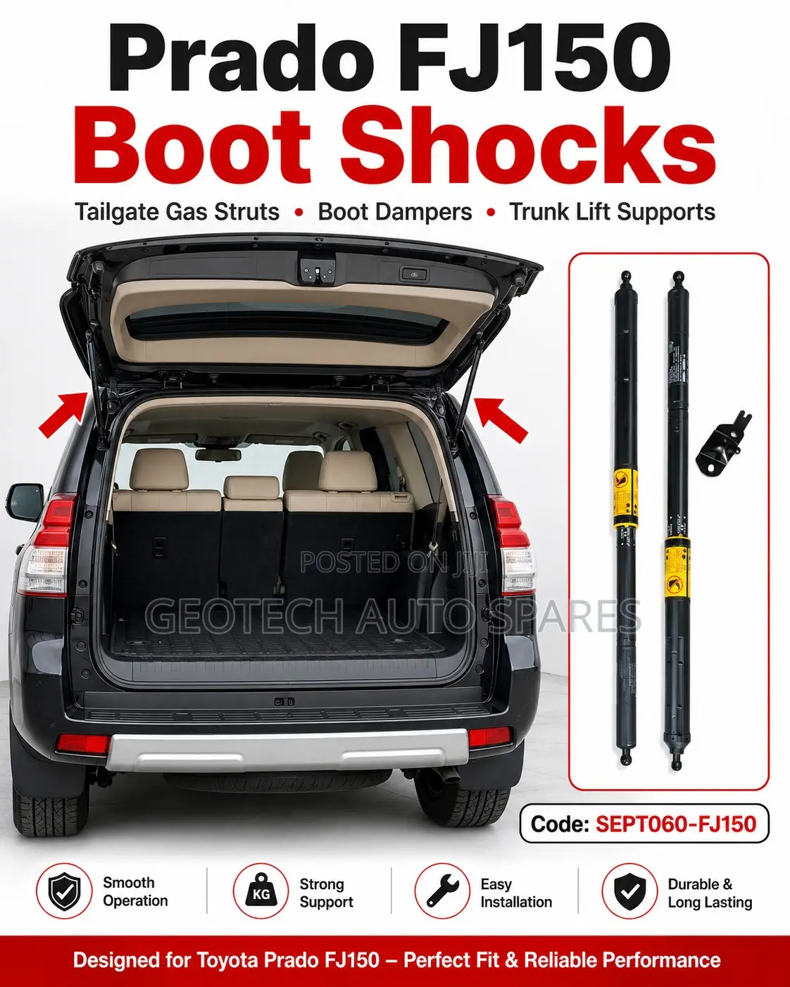 Toyota Prado FJ150 Boot Shocks Tailgate Gas Struts – Heavy Duty