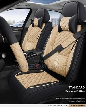 Full Set 5 Seater Baije Black Quilted Car Leather Seat Covers