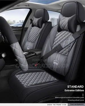 Grey_black Diamond Pattern Leather Seat Cover With Distinct Crown Logo