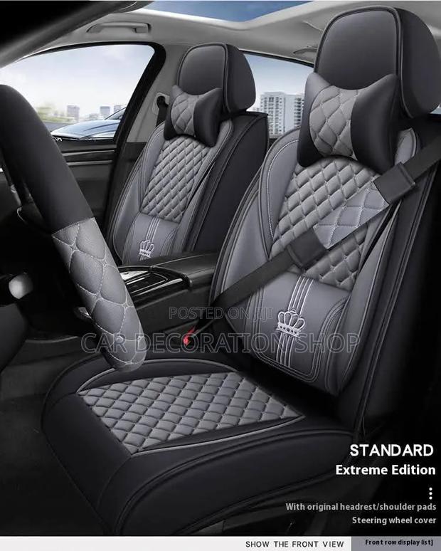 Grey_black Diamond Pattern Leather Seat Cover With Distinct Crown Logo - main view