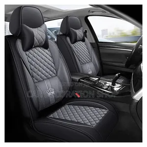 Grey_black Diamond Pattern Leather Seat Cover With Distinct Crown Logo