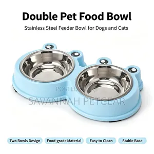 Double Pet Food Bowl for Cats and Dogs (Stainless Steel & Plastic)