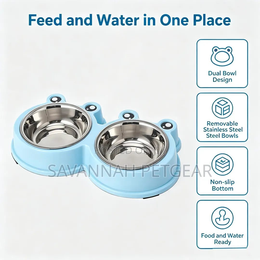 Double Pet Food Bowl for Cats and Dogs (Stainless Steel & Plastic)