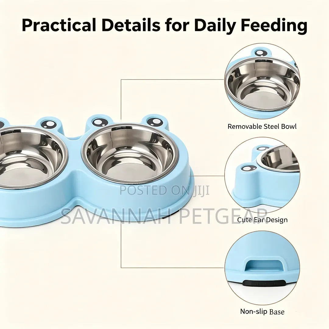 Double Pet Food Bowl for Cats and Dogs (Stainless Steel & Plastic)