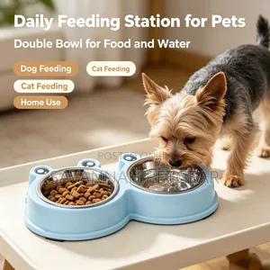 Double Pet Food Bowl for Cats and Dogs (Stainless Steel & Plastic)