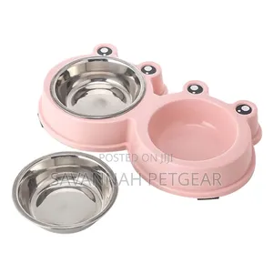 Double Pet Food Bowl for Cats and Dogs (Stainless Steel & Plastic)