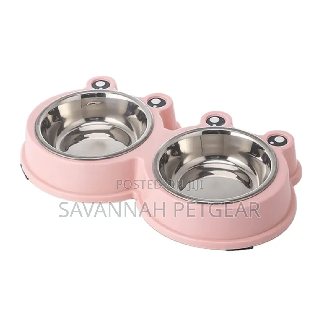 Double Pet Food Bowl for Cats and Dogs (Stainless Steel & Plastic)
