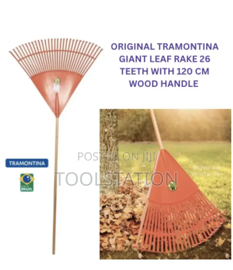 Leaf Rake Giant Plastic 26 Teeth Wood Handle 120cm Original Tramontina