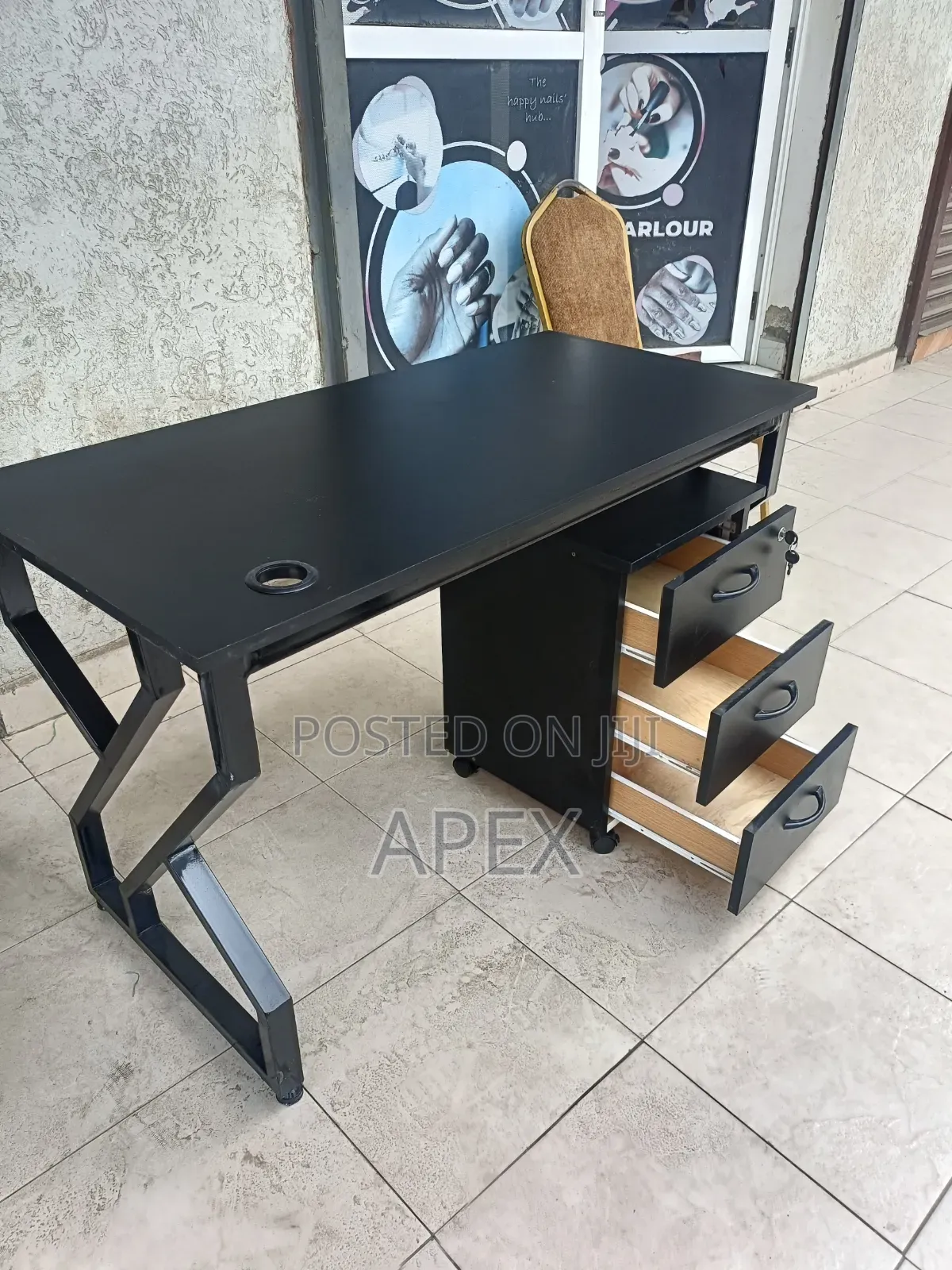 Black Office Desk and Black Pedestal