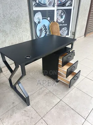 Black Office Desk and Black Pedestal