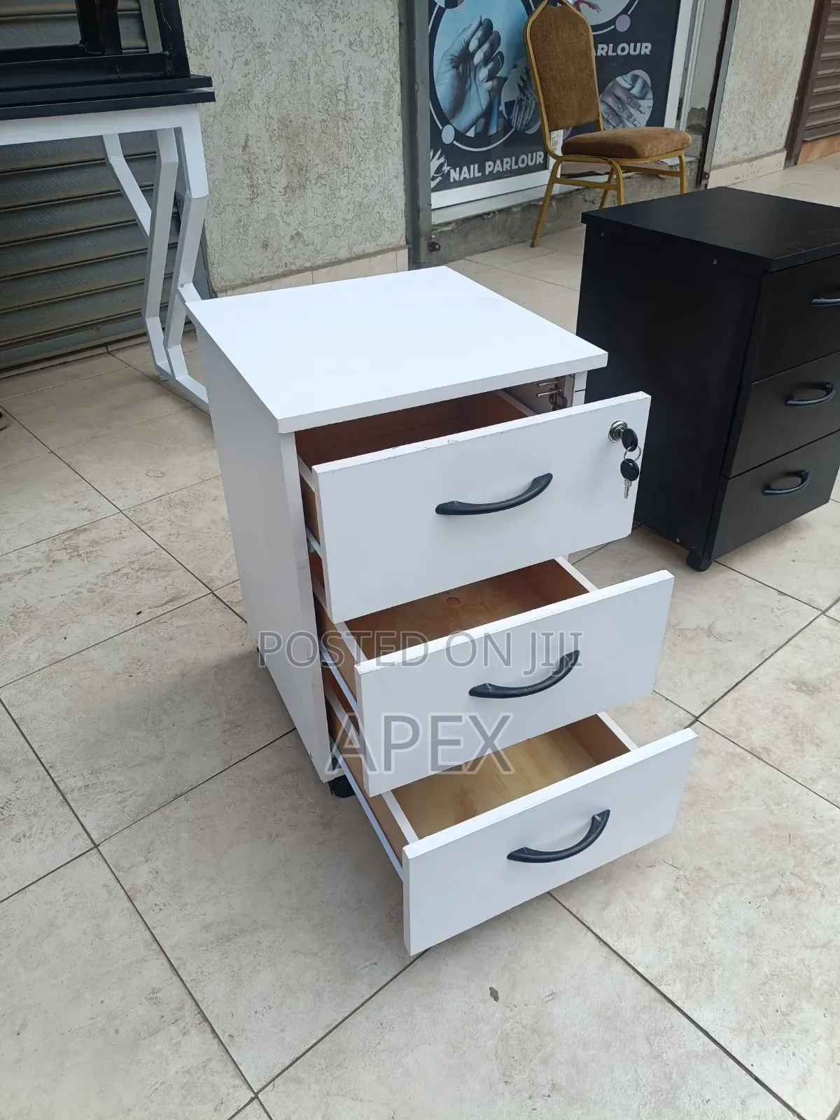 3 Drawers White Pedestal