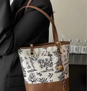 Classy Kiondo-Shape Canvas & Leather Handbag / Ladies Shoulder Tote