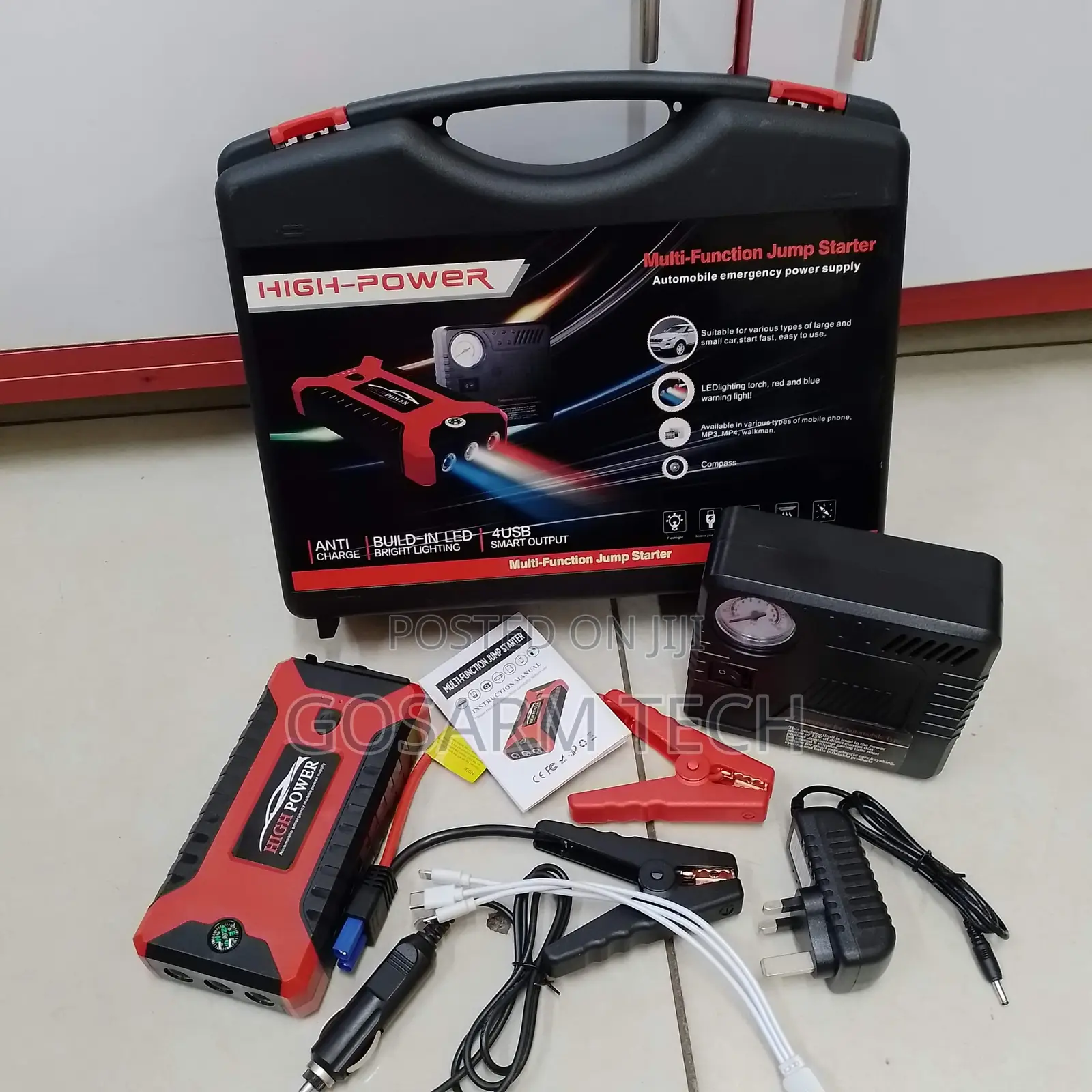 Emergency LED Light Power Bank Car Jump Starter Kit With Compressor