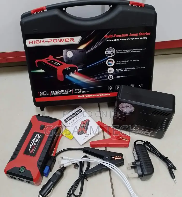 Emergency LED Light Power Bank Car Jump Starter Kit With Compressor