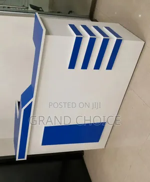 White & Blue Reception Counter With Storage
