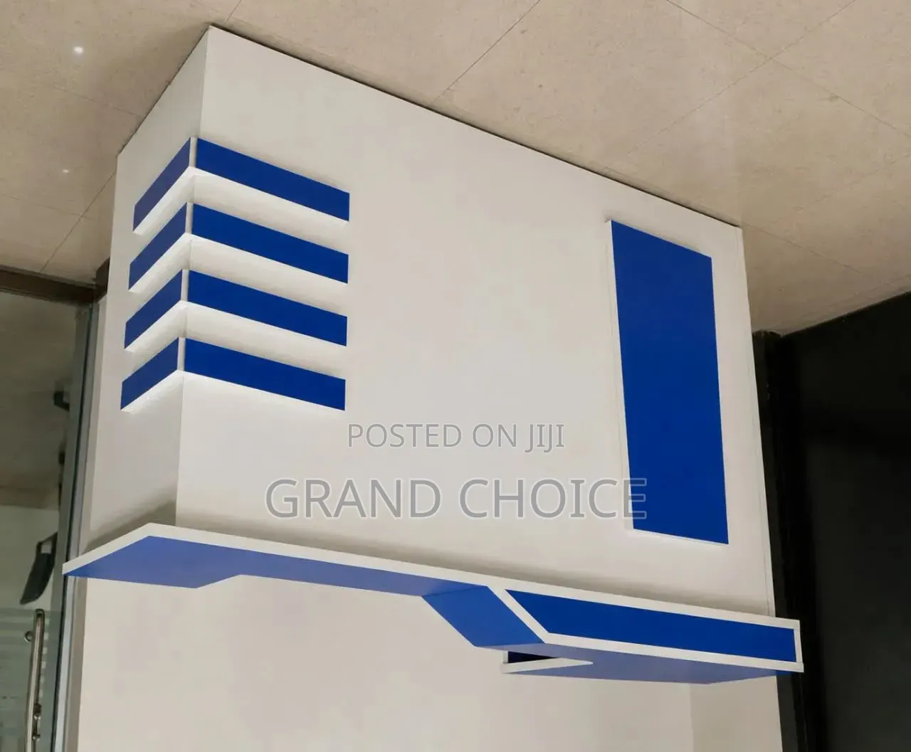 White & Blue Reception Counter With Storage
