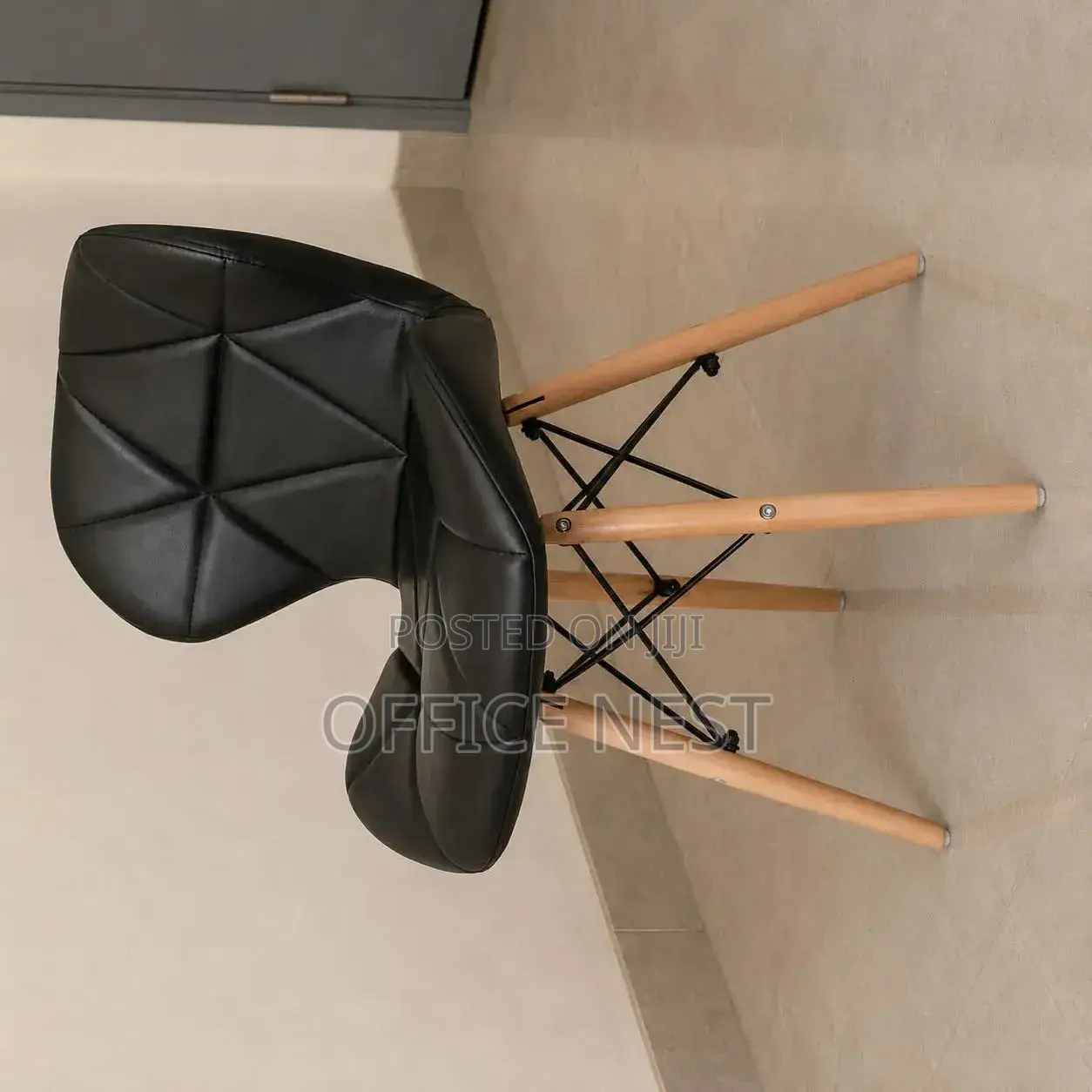 Stylish Padded Leather Chair With Wooden Legs