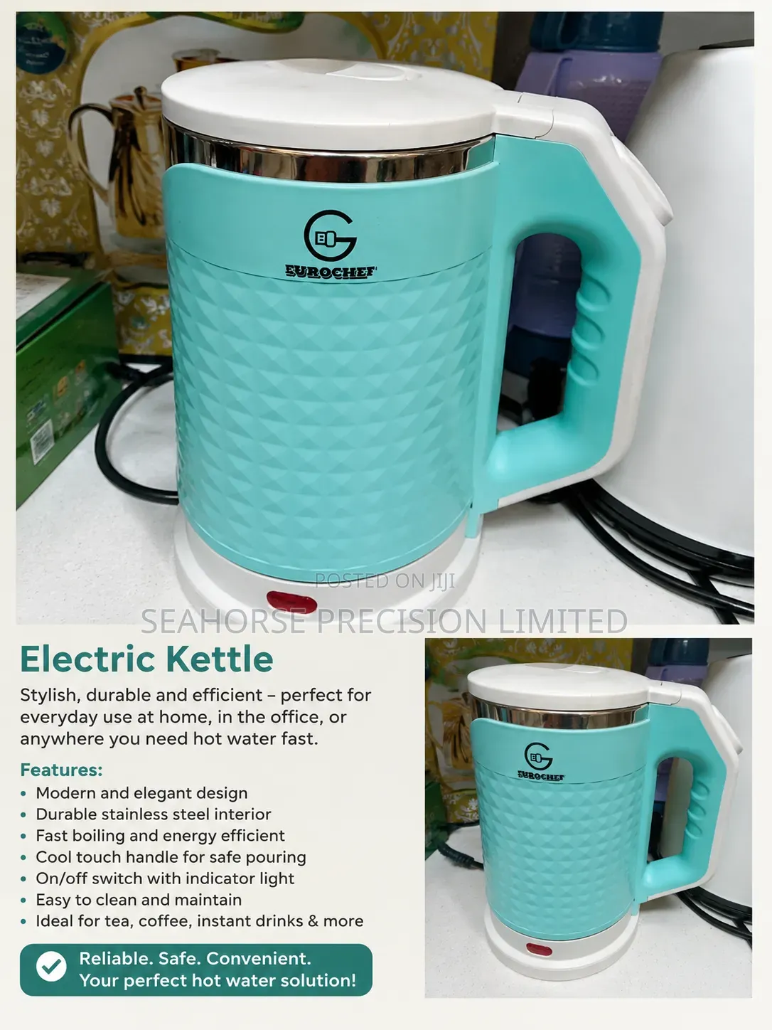 Electric Kettle – Stylish Turquoise & White Design